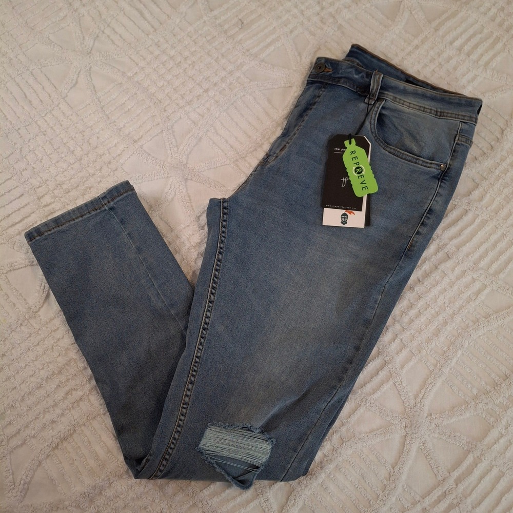 The Perfect Jean NYC Mens 40x32 Skinny Fit Jeans‎ Blue Distressed Stretch NWT